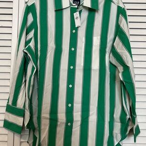 NWT Womens Gap Green Striped Big Shirt Organically Grown Cotton Sz M MSRP $69.95